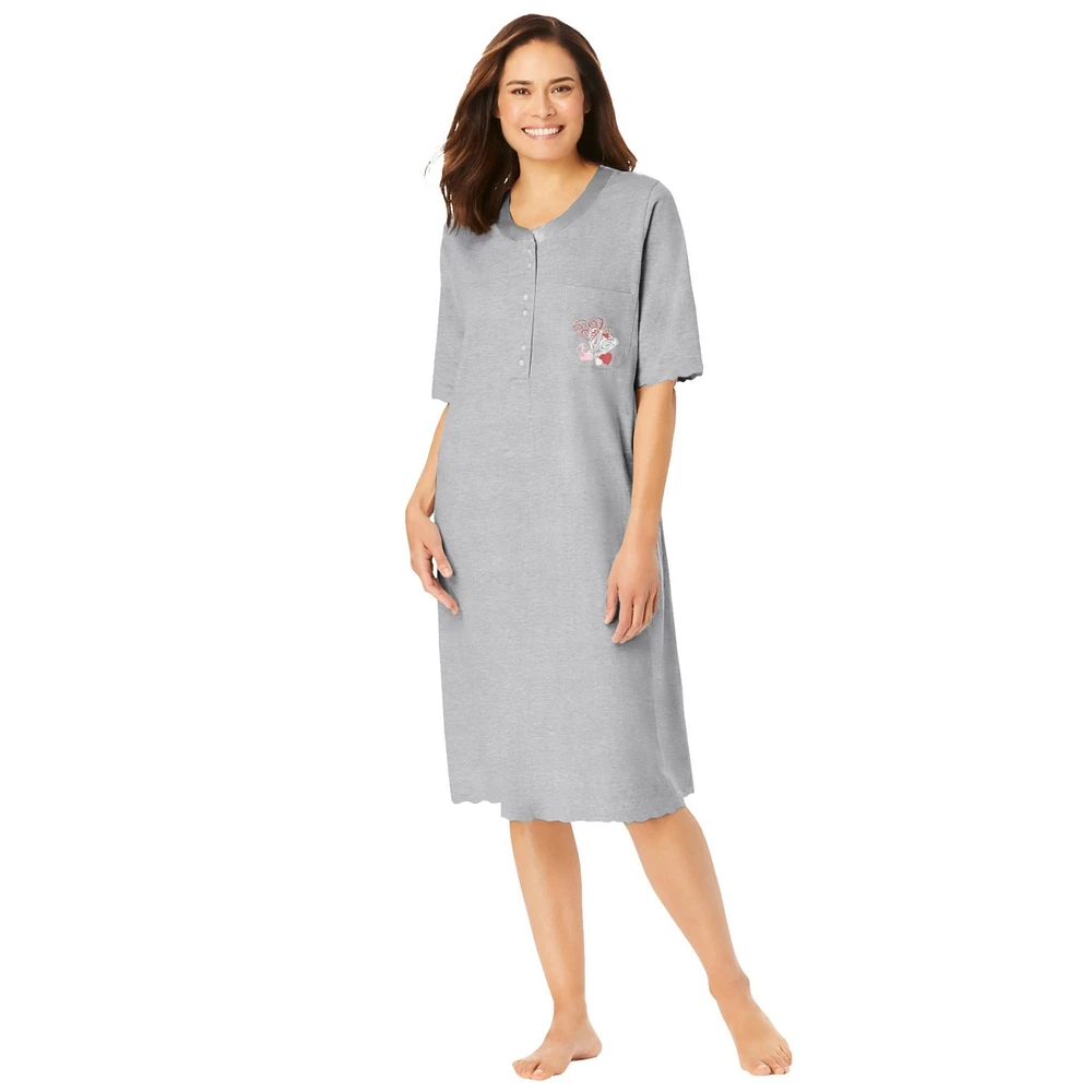 Dreams & Co. Women's Plus Satin Trim Cotton Sleepshirt