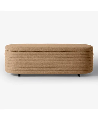 WestinTrends 54" Wide Mid-Century Modern Upholstered Teddy Sherpa Tufted Oval Storage Ottoman Bench
