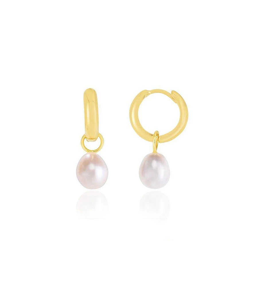 The Lovery Pearl Drop Huggie Hoop Earrings 14K Gold