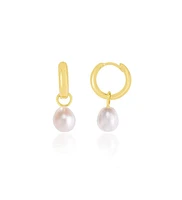 The Lovery Pearl Drop Huggie Hoop Earrings 14K Gold
