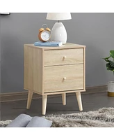 Inolait 2-Drawer Nightstand Beside End Side Table with Rubber Legs