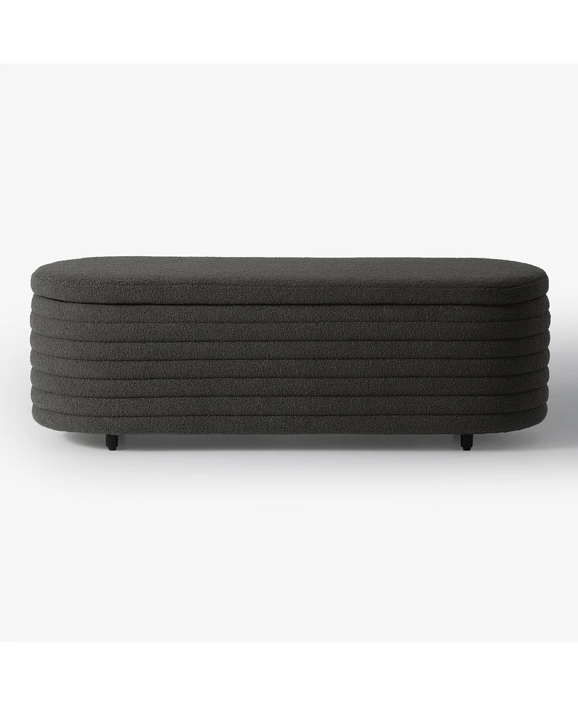 WestinTrends 54" Wide Mid-Century Modern Upholstered Teddy Sherpa Tufted Oval Storage Ottoman Bench