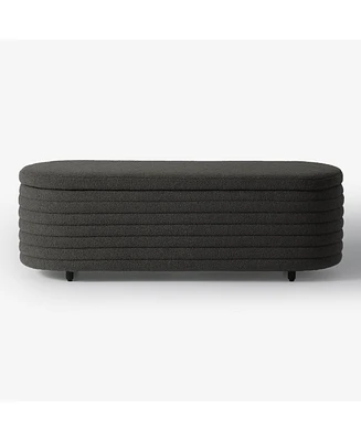 WestinTrends 54" Wide Mid-Century Modern Upholstered Teddy Sherpa Tufted Oval Storage Ottoman Bench
