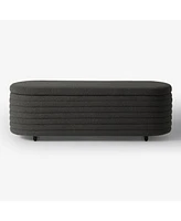WestinTrends 54" Wide Mid-Century Modern Upholstered Teddy Sherpa Tufted Oval Storage Ottoman Bench