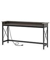 Tribesigns Sofa Table with Outlets and Usb Ports, 70.9 inch Extra Long Console Table Behind Couch with Charging Station, Industrial Narrow Entryway Ha