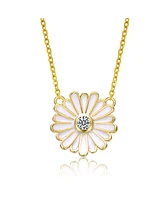 GiGiGirl Young Adults/Teens 14k Yellow Gold Plated with Cluster Cubic Zirconia White Enamel Mini Daisy Pendant Layering Necklace