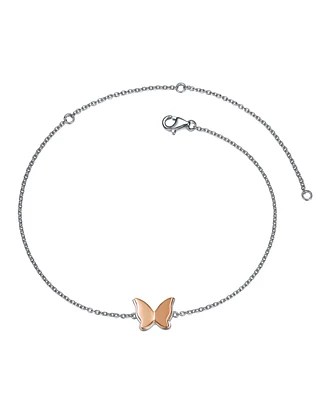 GiGiGirl Sterling Silver 18k Rose Gold Plated Butterfly Charm Anklet, Adjustable Length