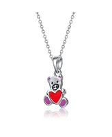 GiGiGirl Kids White Gold Plated Enameled Heart Teddy Bear Pendant Charm