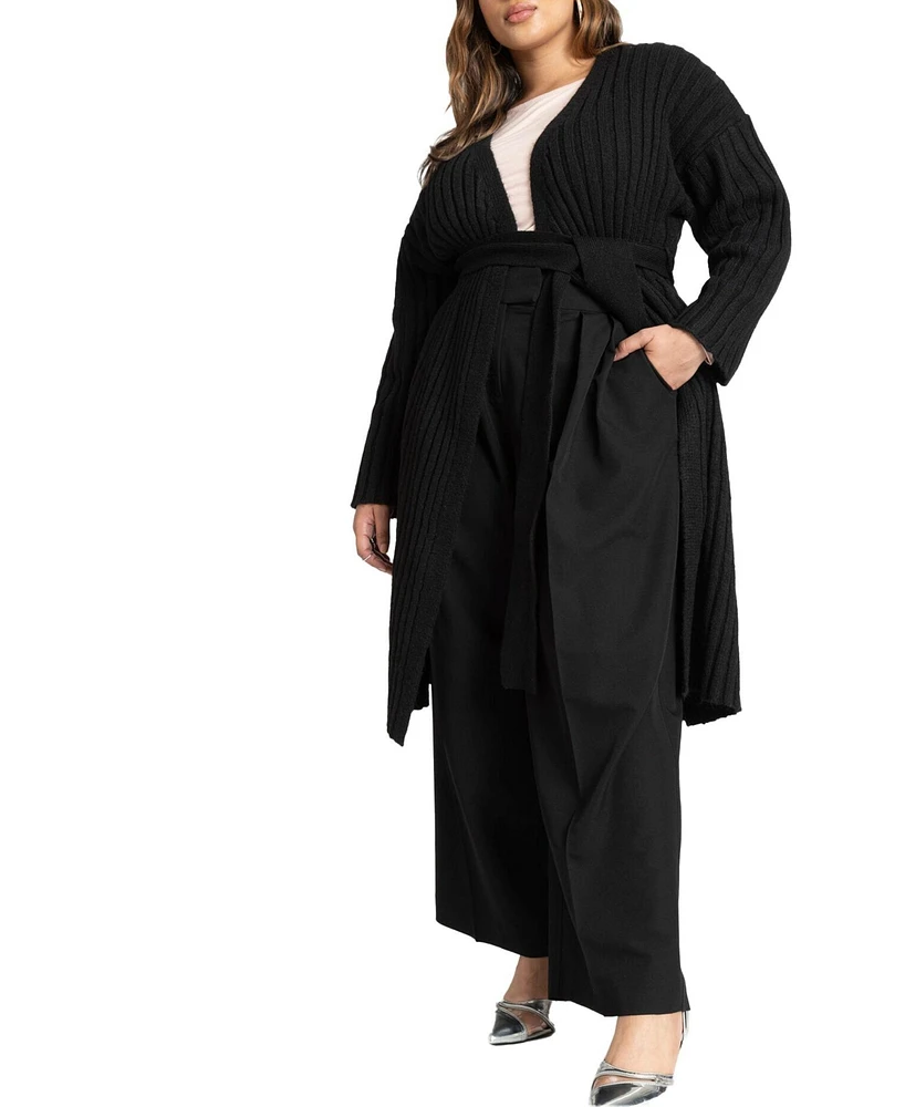 Eloquii Women's Long Belted Cardigan