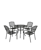 Mondawe 5-Piece Steel Mesh Round Circle Table And Chair Set With 4 Pcs Steel Mesh Dining Chairs