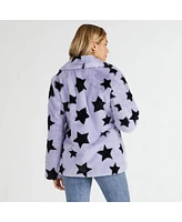 Nvlt Women's Short Pile Faux Fur Star Print Jacket