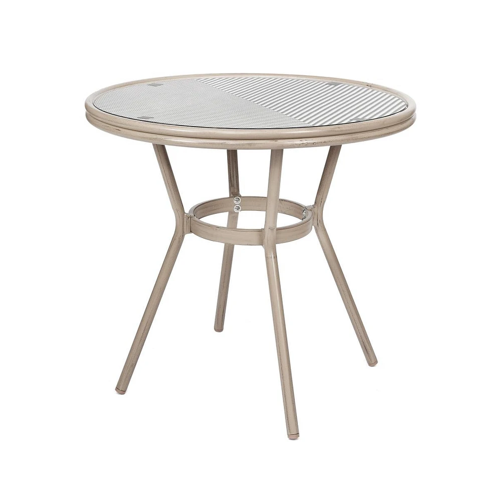 Merrick Lane Mael Bistro Style Table With Tempered Glass Top, Textilene, And Bamboo Finished Metal Frame For Indoor/Outdoor Use