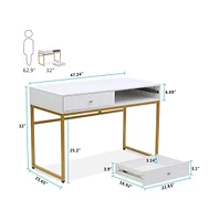 Tribesigns Computer Desk, Modern Simple 47.24 inch Home Office Desk Study Table Writing Desk with 2 Storage Drawers, Makeup Vanity Console Table, Whit