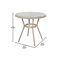 Merrick Lane Mael Bistro Style Table With Tempered Glass Top, Textilene, And Bamboo Finished Metal Frame For Indoor/Outdoor Use