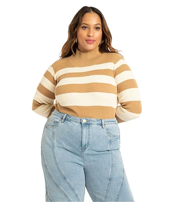 Eloquii Plus Size Striped Mock Neck Sweater