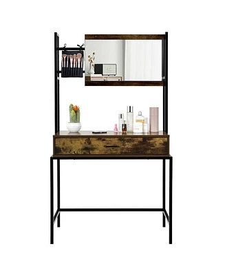 Sugift Industrial Vanity Table with 3-Position Adjustable Mirror