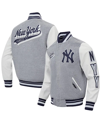 Pro Standard Men's Heather Gray New York Yankees Script Tail Wool Full-Zip Varity Jacket