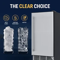 Newair 15" Undercounter 80 lbs. Daily Clear Ice Cube Maker Machine, Built-in or Freestanding Design, 40 Cubes ready in 15-30 Mins, Fingerprint Resista