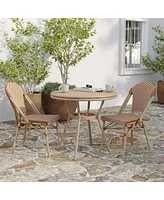 Merrick Lane Celia Bistro Style Table With Glass Top, Pe Rattan, Stack Chairs