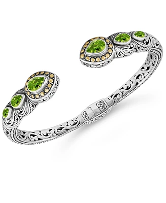 Devata Peridot & Bali Ubud Cuff Bracelet Sterling Silver and 18K Gold