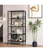 Costway 5-Tier Folding Shelf Free Diy Design Shelving Unit with 4 Universal Wheels Kitchen