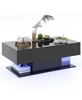 Costway Led Coffee Table with 2 Drawers 20-Color Dimmable Lights & Remote Control