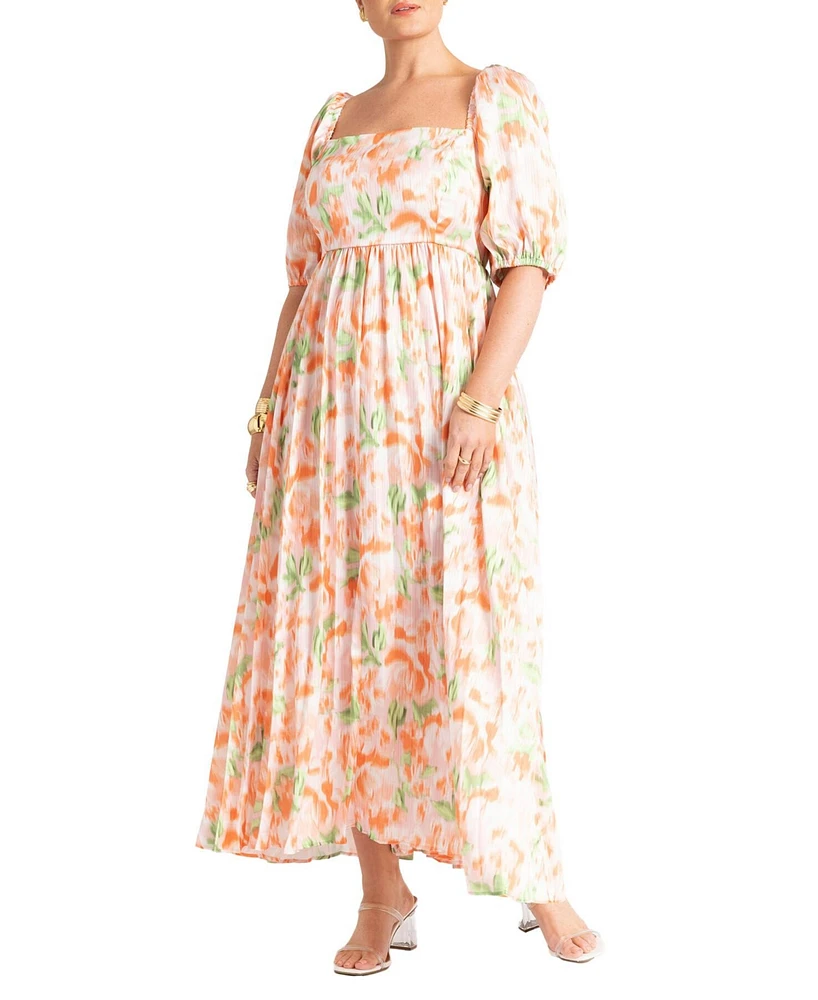 Eloquii Plus Puff Sleeve Pleated Maxi Dress