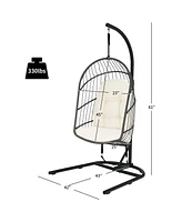 Sugift Hanging Wicker Egg Chair with Stand and Cushion
