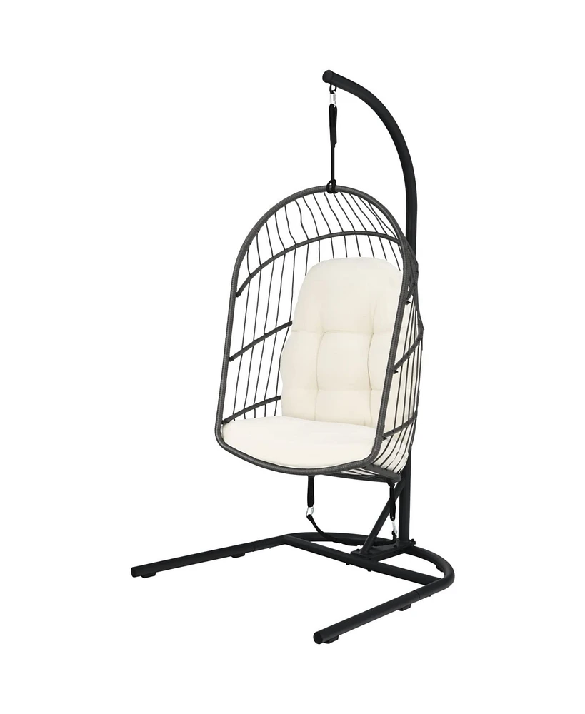 Sugift Hanging Wicker Egg Chair with Stand and Cushion