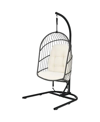 Sugift Hanging Wicker Egg Chair with Stand and Cushion