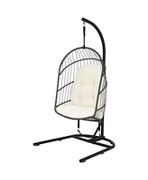 Sugift Hanging Wicker Egg Chair with Stand and Cushion