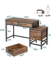 Tribesigns Computer Desk with 5 Drawers,Reversible Home Office Desk with Storage,Rustic Study Writing Table for Small Spaces