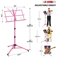 5 Core Sheet Music Stand Pink Portable Foldable Music Note Holder 2022; Height Adjustable Tripod Stands - Mus Fld Pnk