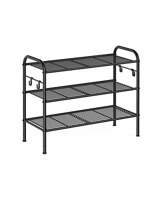 Slickblue Shoe Rack, Organizer, Metal Shelf Storage with Side Hooks, Height-Adjustable Rack