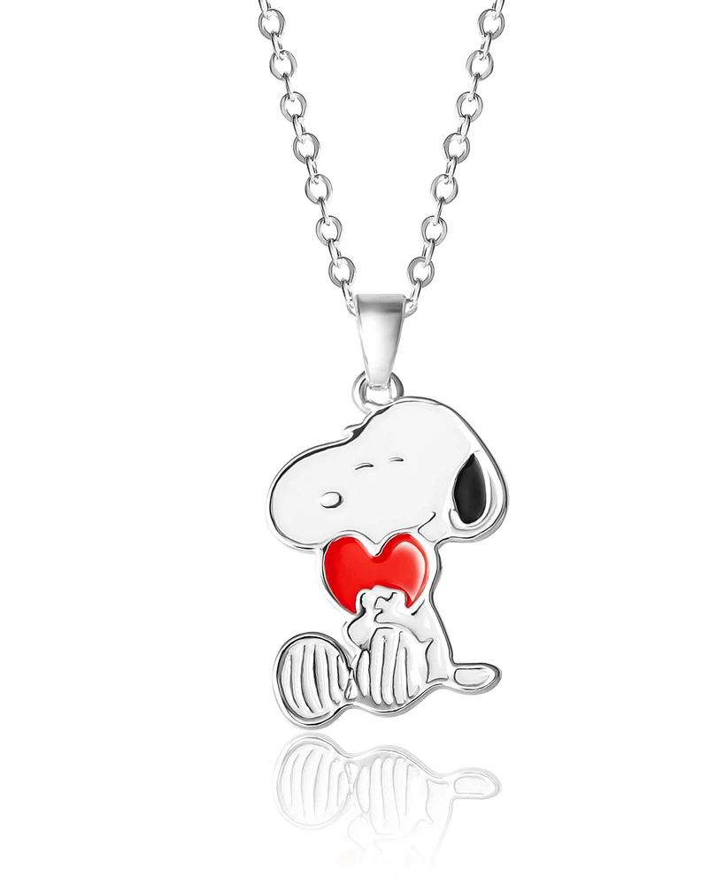 Peanuts Snoopy Silver Plated Holding Heart Pendant, 16+2" Chain