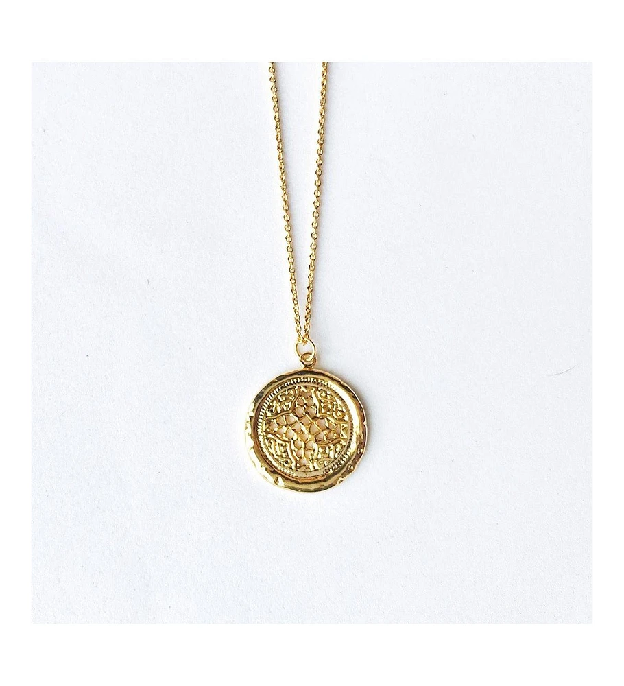 sanctuaire Round Rosette Medallion Coin Necklace Gold