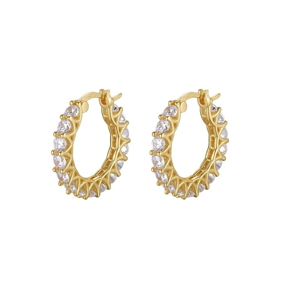 Hollywood Sensation Gold Huggie Hoop Earrings Embellished with Sparkling Cubic Zirconia