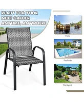 Sugift Set of 6 Outdoor Pe Wicker Stackable Chairs with Sturdy Steel Frame