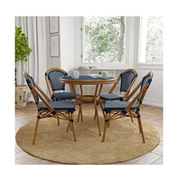 Merrick Lane Sacha Bistro Style Table With Glass Top, Pe Rattan, 2 Stack Chairs, And Bamboo Finished Metal Frame For Indoor/Outdoor Use