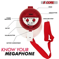 5 Core Megaphone Speaker Kids Mini Bull Horn 15W, Multi-Function w/ Recording, Siren, Volume Control