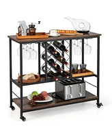 Sugift 3-Tier Wine Bar Cabinet with 8 Bottles Rack and 12 Glasses Hanger