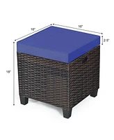 2 Pieces Patio Rattan Ottoman Seat with Removable Cushions