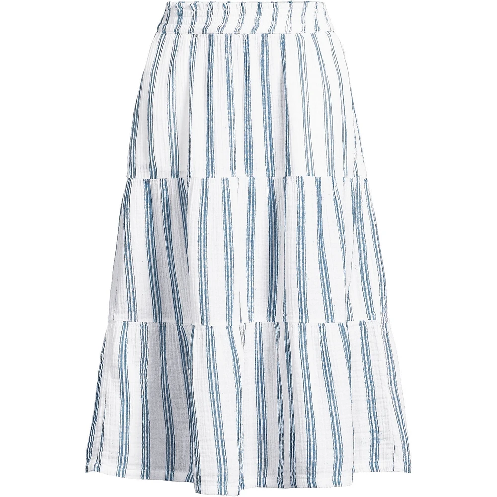 Lands' End Women's High Rise Tiered Gauze Midi Skirt
