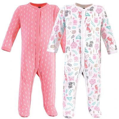 Hudson Baby Baby Girls Hudson Cotton Sleep and Play One Piece, Woodland Fox