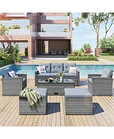 Streamdale Furniture 6-Piece Wicker Patio Set with Coffee Table & Ottomans