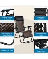 Inolait Sugift Folding Rattan Zero Gravity Lounge Chair with Removable Head Pillow