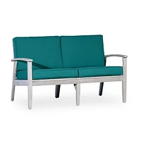 Simplie Fun Eucalyptus Loveseat With Cushions, Silver Gray Finish, Dark Green Cushions