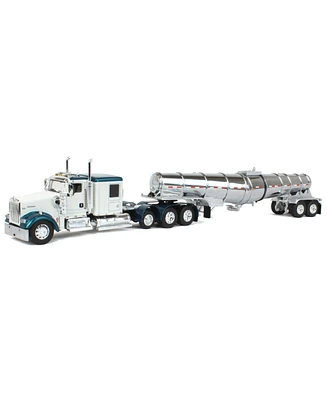 First Gear 1/64 White Teal Kenworth with Polar Tandem-Axle Deep Tank Trailer Dcp