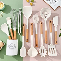 Sugift 13-Piece Silicone Kitchen Utensils with Wooden Handles Set