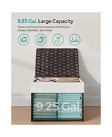 Slickblue Storage Box With Cotton Liner, Rattan-style Basket, Trunk Lid And Handles